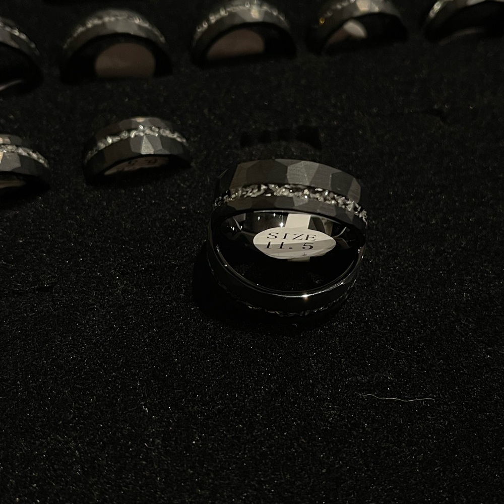 Black Tungsten ring with Meteorite
